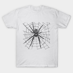 scary spider on a cobweb, halloween style T-Shirt